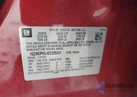 2014 Chevrolet Silverado C1500 z USA, uszkodzony, nr VIN 1GCRCPEC4EZ285301